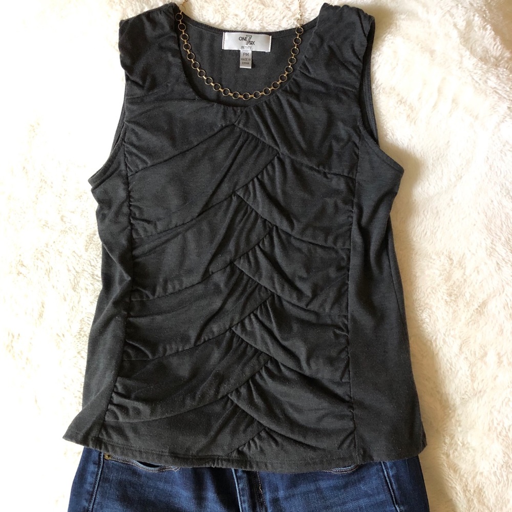 Sleeveless Charcoal Grey Top with Gathered Details